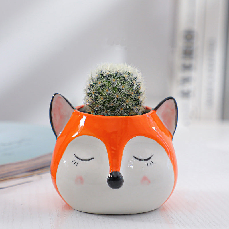 Lovely Fox Glazed Plant Pot Creative Indoor Planter Cactus Aloe Home Decor Gifts
