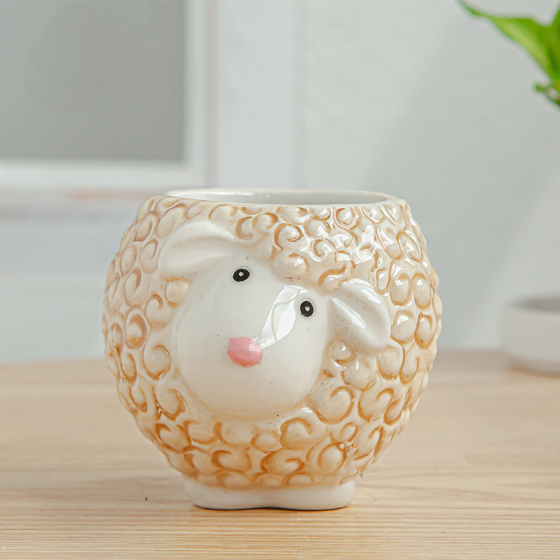 Sheep Ceramic Plant Pot Lovely Mini Ornament Indoor Planter Home Decor Gifts