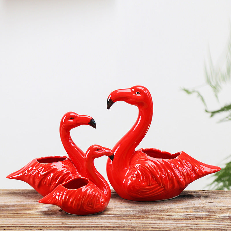 Lovely Red Flamingo Mini Plant Pot Creative Indoor Planter Animal Decor