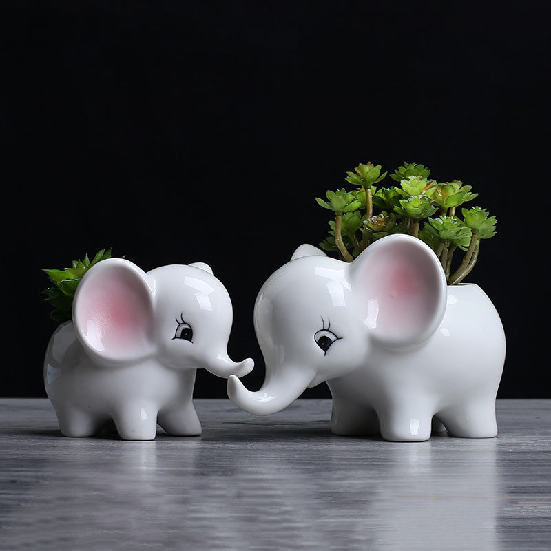 White Baby Elephant Plant Pot Creative Decorative Indoor Planter