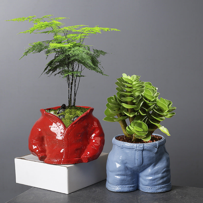 Red Denim Plant Pots Mini Indoor Planters Creative Birthday Gifts