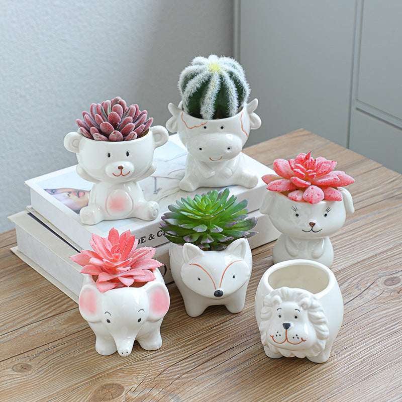 White Cattle Plant Pot Lovely Sucuulent Planter Herb Cactus Air Plants