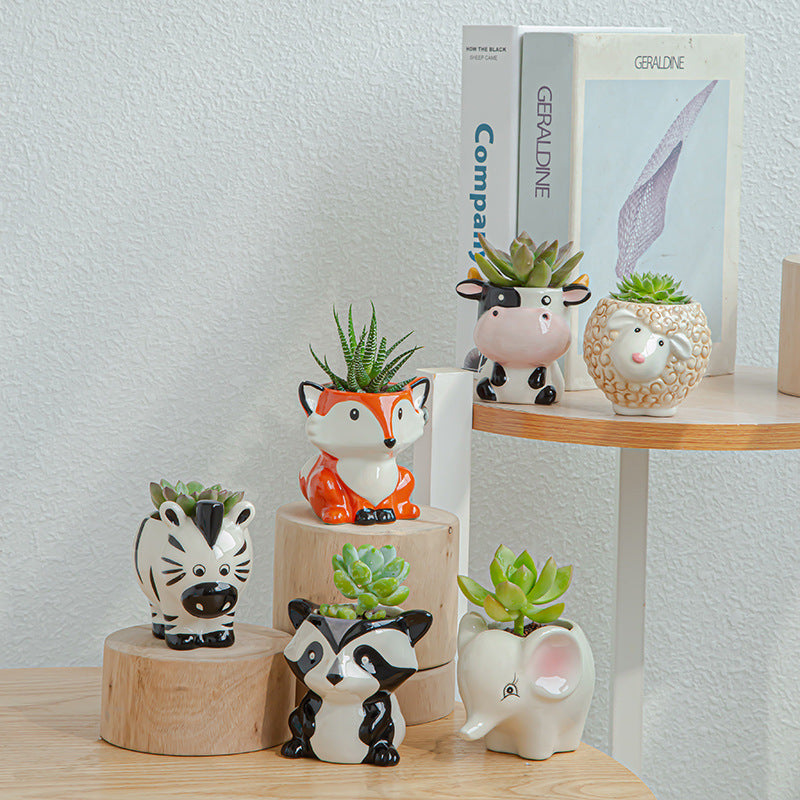 Fox Ceramic Plant Pot Lovely Mini Ornament Indoor Planter Home Decor Gifts