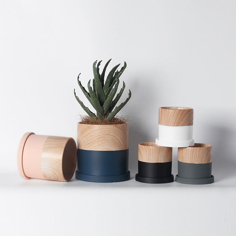 White Wooden Texture Cylinder Plant Pots Indoor Flowerpots Planters