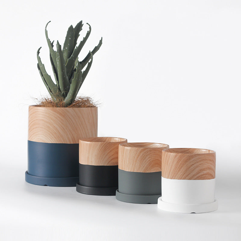 White Wooden Texture Cylinder Plant Pots Indoor Flowerpots Planters