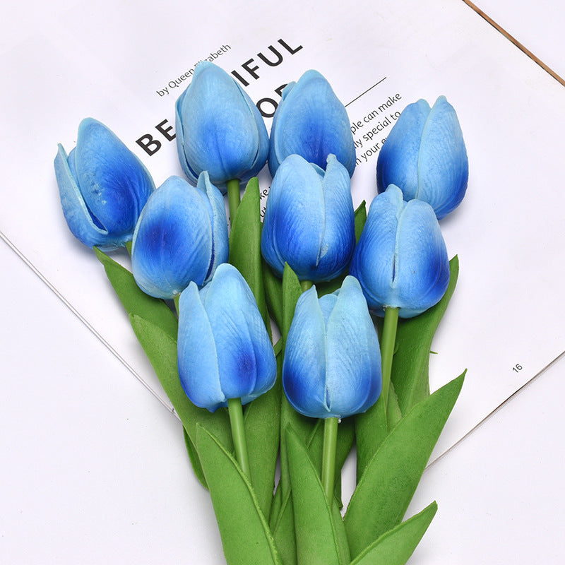 Artificial Light Blue Tulip Flowers PU Faux Tulip Home Office Wedding Decor