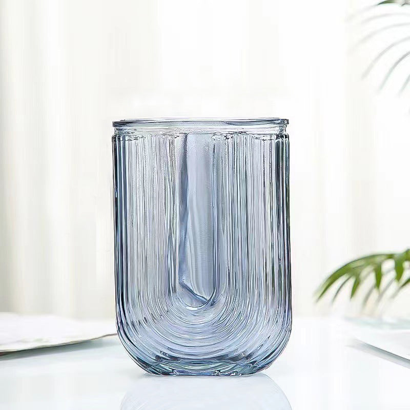 Grey Clear U Shaped Glass Vase Home Living Room Table Decor