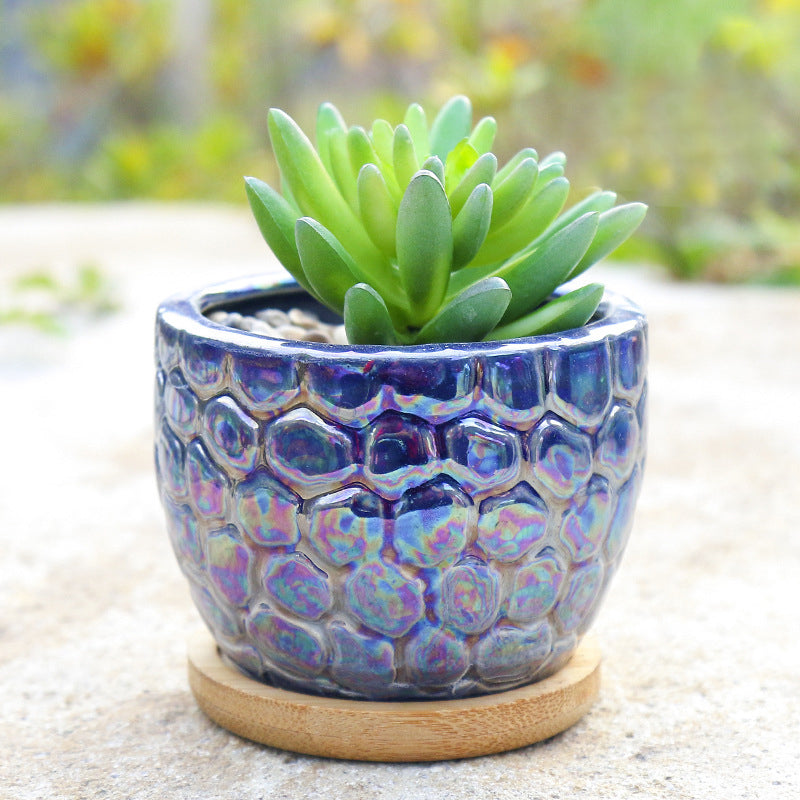 Blue Honeycomb Texture Plant Pot Retro Creative Planter Home Garden Decor