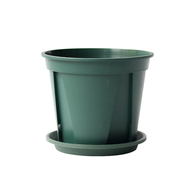 Dark Green Plastic Plant Pot With Saucer Flowers Vegetables Home Garden Decor