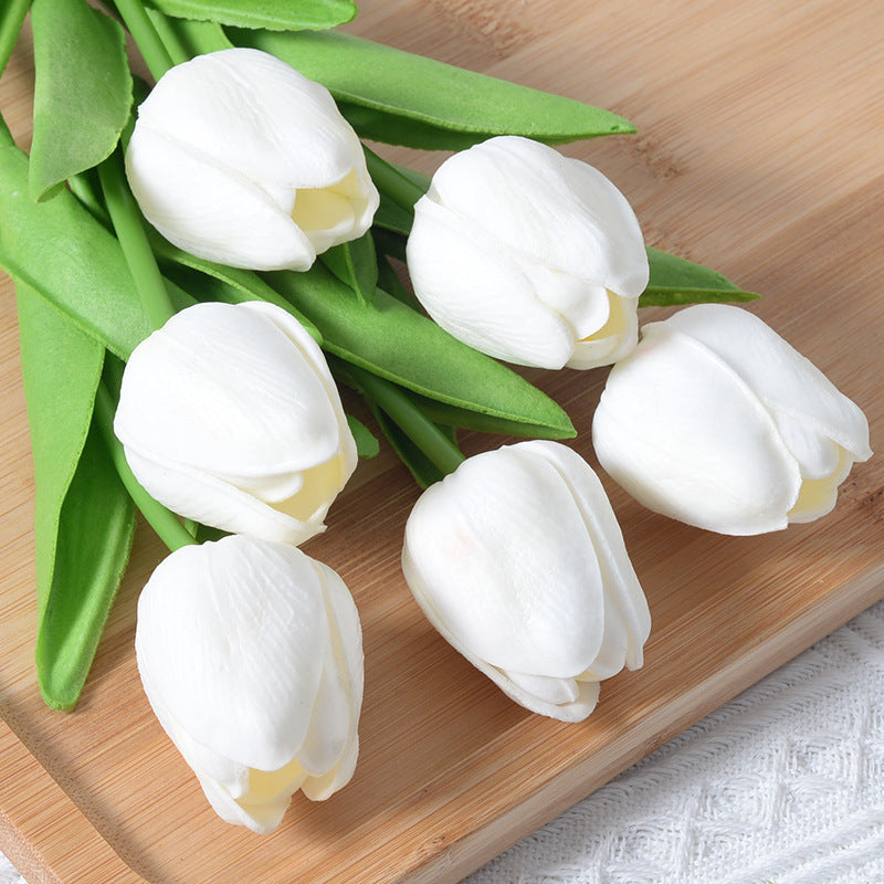 Artificial White Tulip Flowers PU Faux Tulip Home Office Wedding Decor