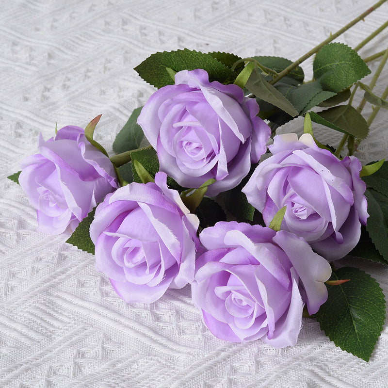 Purple Rose Artificial Flowers Long Stem Fake Silk Single Rose Floral Arrangement