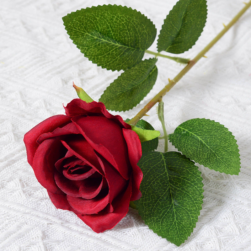 Red Rose Artificial Flowers Long Stem Fake Silk Single Rose Floral Arrangement