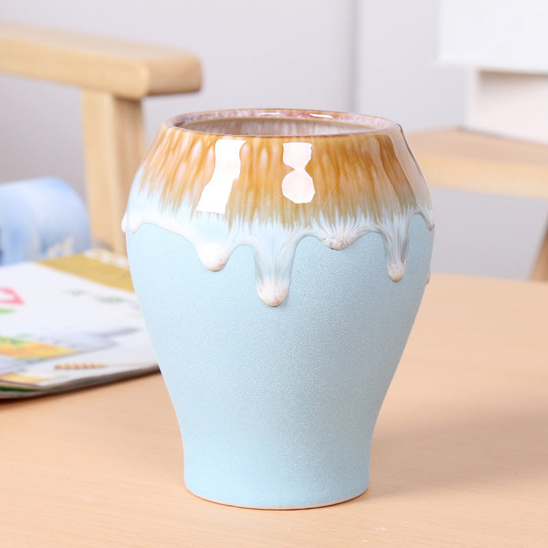 Blue Flowing Glaze Plant Pot Creative Ceramic Planter Indoor Outdoor Flowerpot