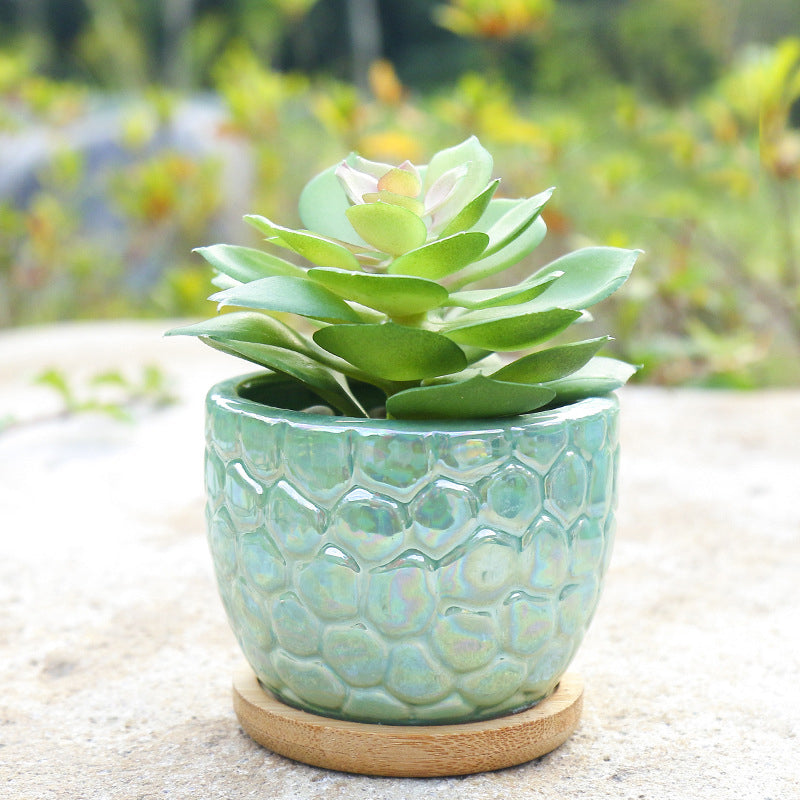 Green Honeycomb Texture Plant Pot Retro Creative Planter Home Garden Decor