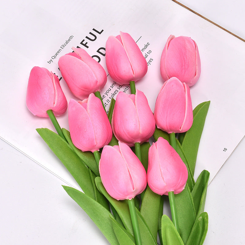 Artificial Pink Tulip Flowers PU Faux Tulip Home Office Wedding Decor