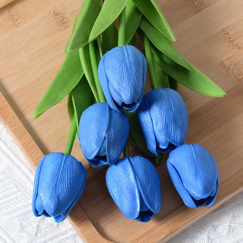 Artificial Blue Tulip Flowers PU Faux Tulip Home Office Wedding Decor