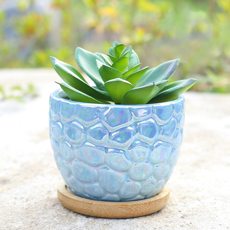 Light Blue Honeycomb Texture Plant Pot Retro Creative Planter Home Garden Decor