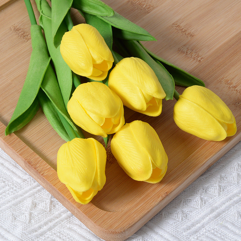 Artificial Yellow Tulip Flowers PU Faux Tulip Home Office Wedding Decor