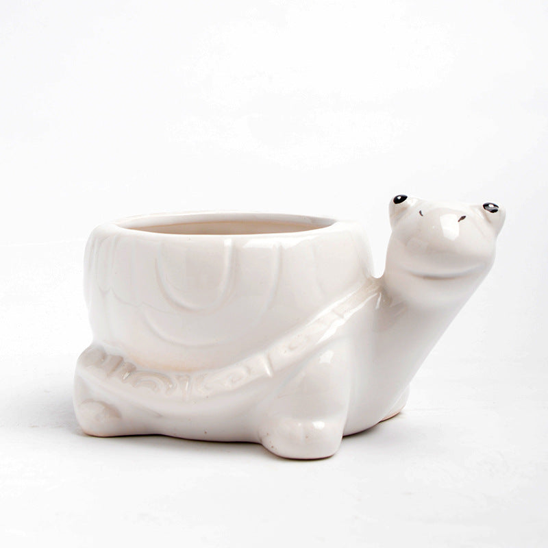 White Tortoise Plant Pot Indoor Lovely Planter Animal Decor