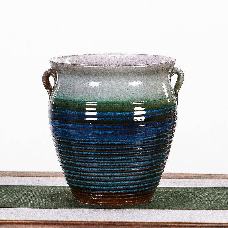 Blue Green Glazed Terracotta Jar Creative Home Garden Decor