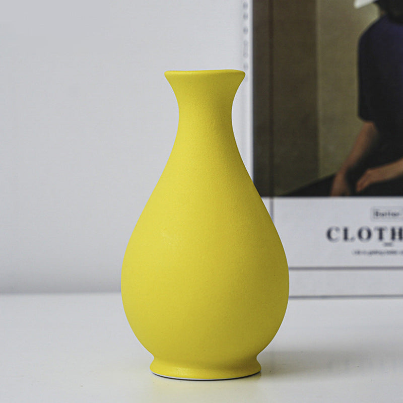 Yellow Modern Frosted Vase Home Decor Floral Arrangement, Model 1