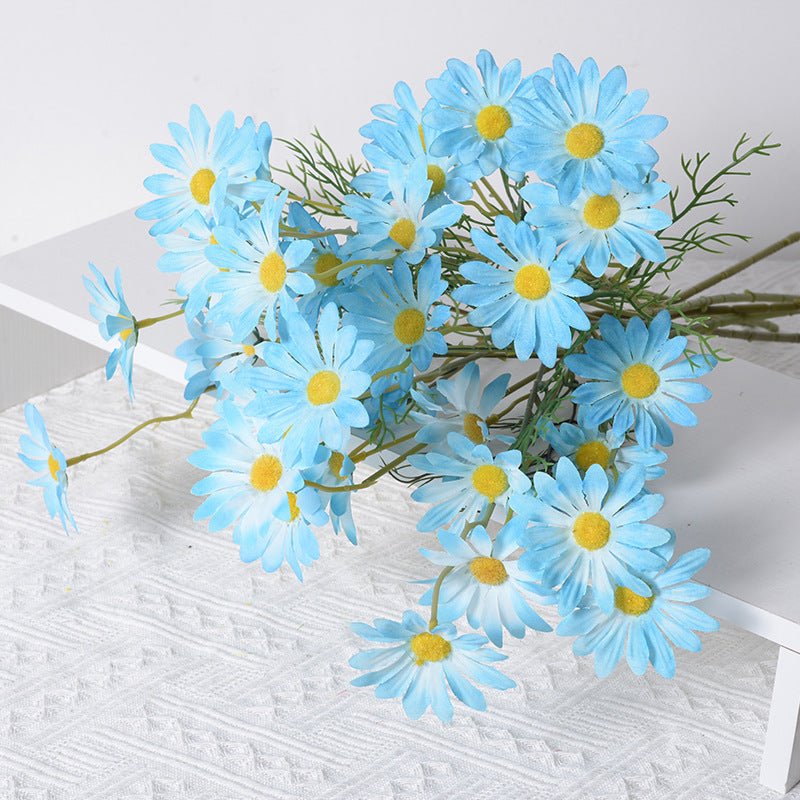 5 Heads Artificial Silk Blue Daisy Flowers Home Table Wedding Decor