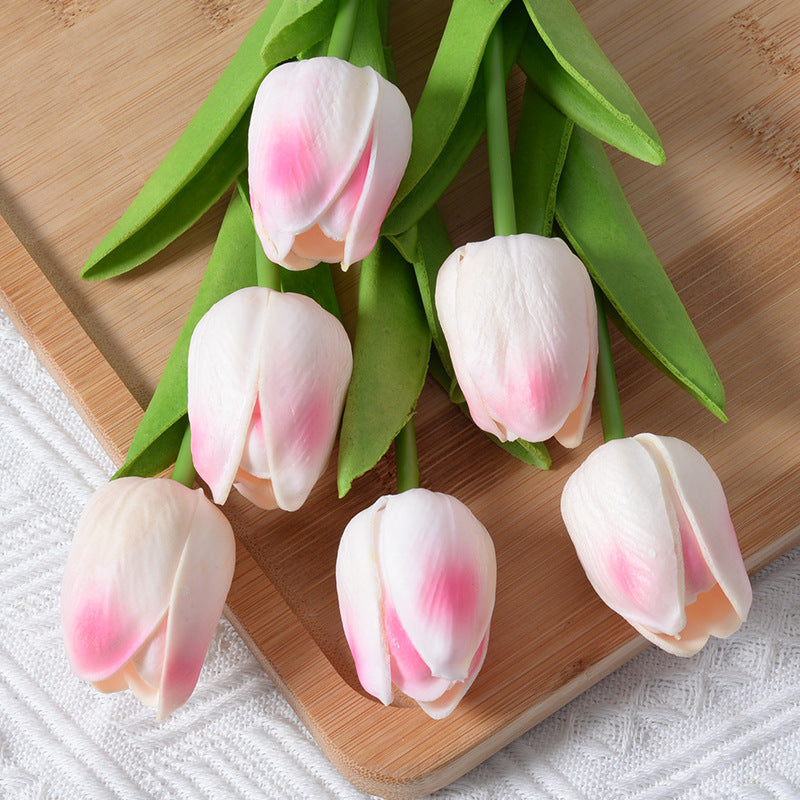 Artificial Pink White Tulip Flowers PU Faux Tulip Home Office Wedding Decor