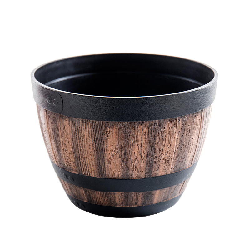 Brown Imitation Wine Wooden Barrel Plant Pot Indoor Outdoor PP Resin Planter