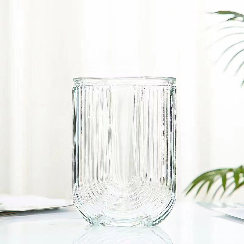 White Clear U Shaped Glass Vase Home Living Room Table Decor