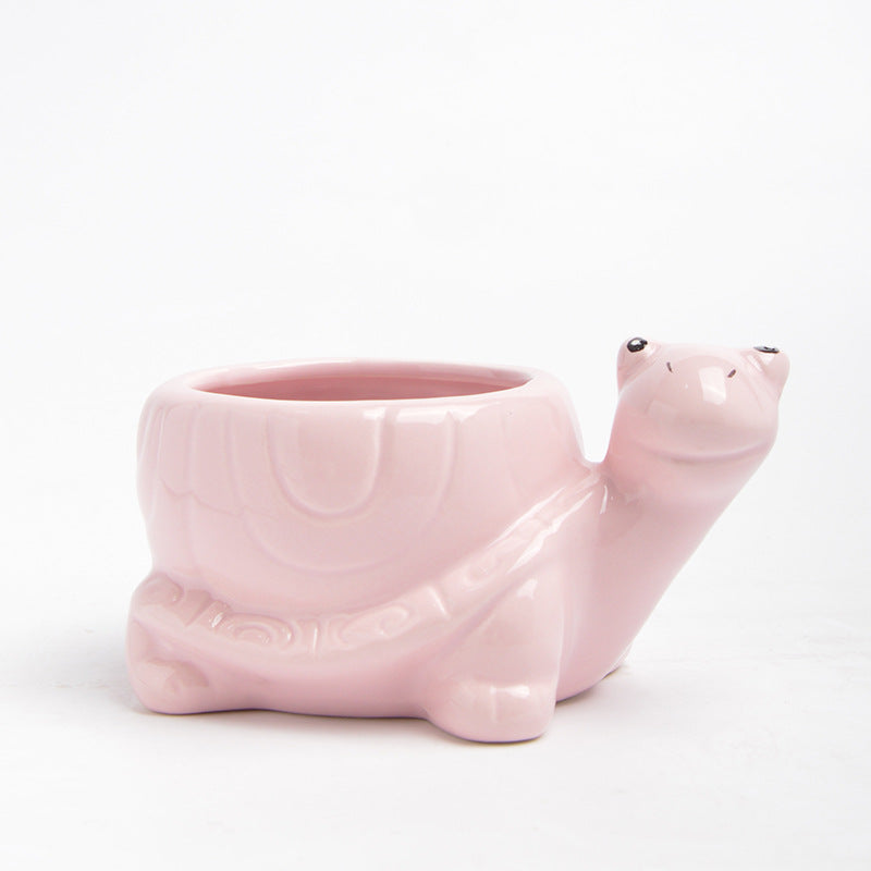 Pink Tortoise Plant Pot Indoor Lovely Planter Animal Decor