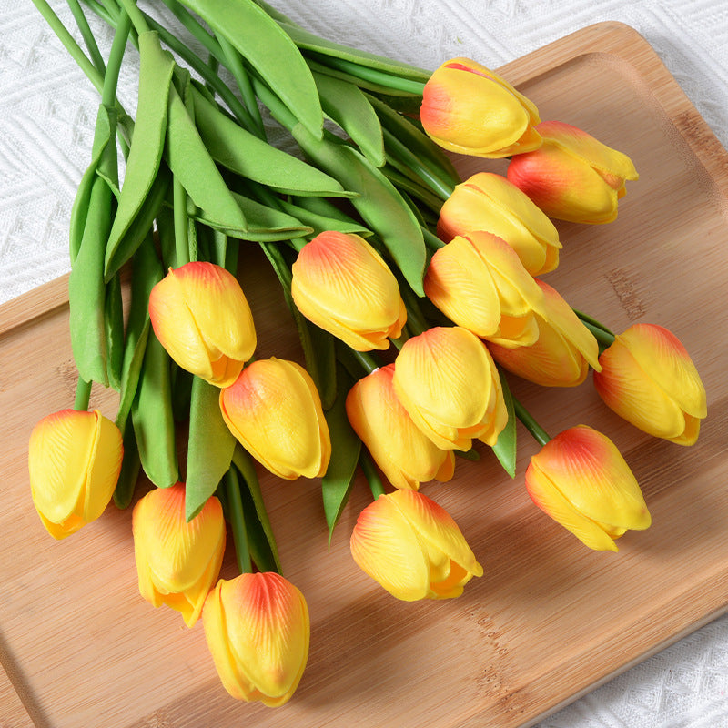 Artificial Yellow Red Tulip Flowers PU Faux Tulip Home Office Wedding Decor