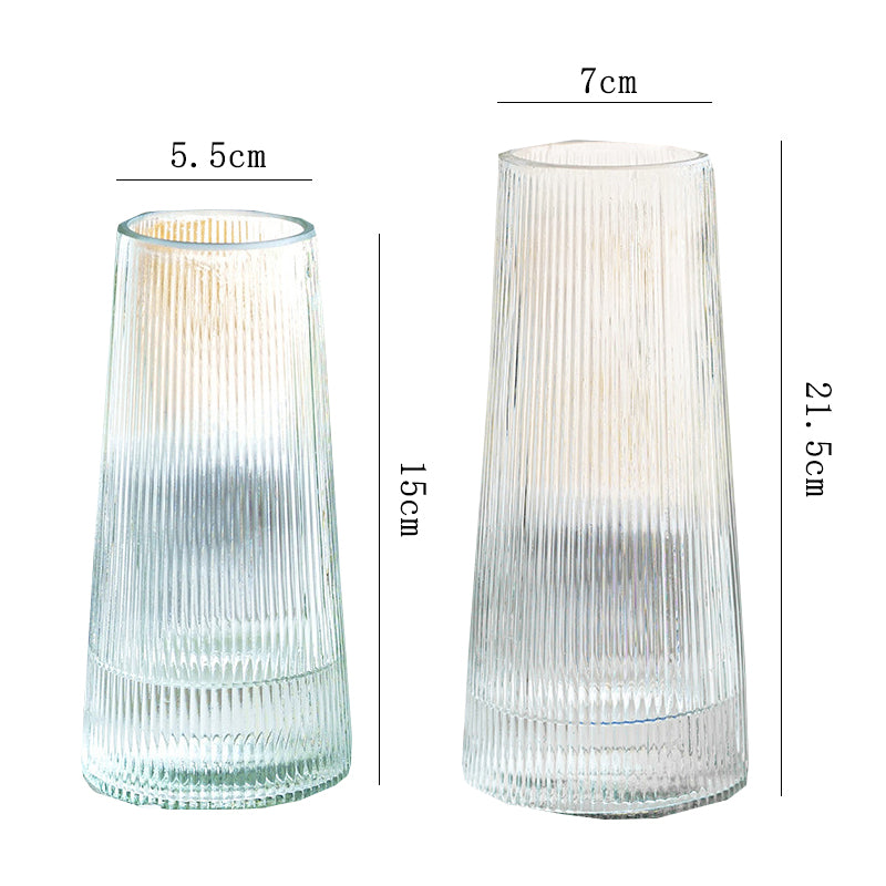 Vertical Stripes Clear Glass Vase Trapezoidal Flower Vase Home Table Decor