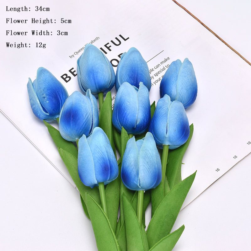 Artificial Light Blue Tulip Flowers PU Faux Tulip Home Office Wedding Decor