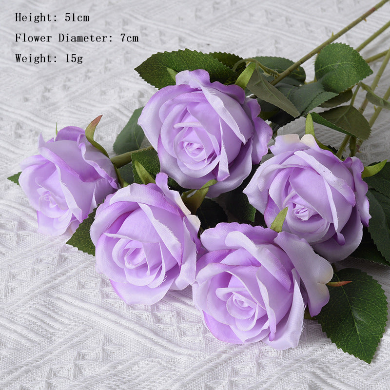 Purple Rose Artificial Flowers Long Stem Fake Silk Single Rose Floral Arrangement