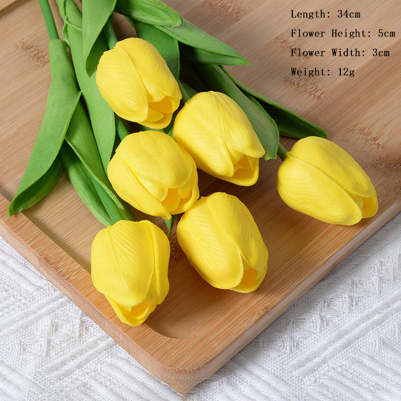 Artificial Yellow Tulip Flowers PU Faux Tulip Home Office Wedding Decor