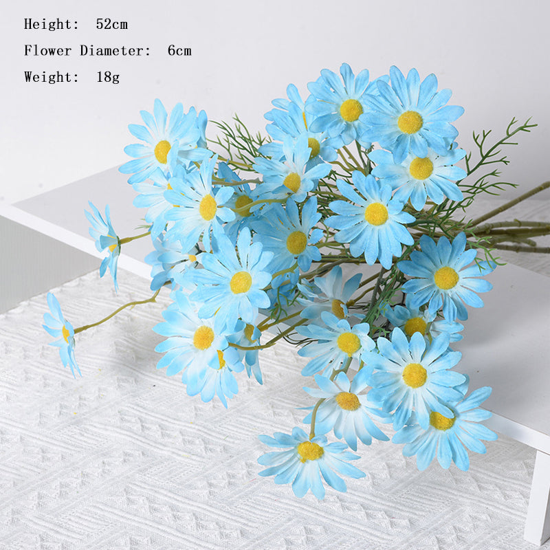 5 Heads Artificial Silk Blue Daisy Flowers Home Table Wedding Decor