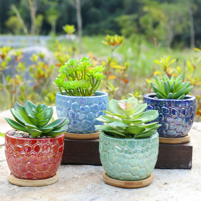 Blue Honeycomb Texture Plant Pot Retro Creative Planter Home Garden Decor