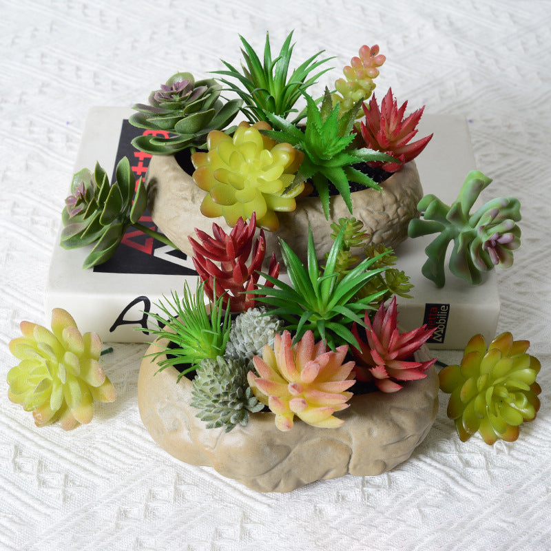 Fake Snowy Lotus Flocking Artificial Succulents Plants Realistic Indoor Decor