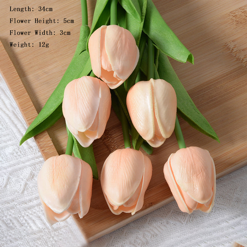 Artificial Cream Pink Tulip Flowers PU Faux Tulip Home Office Wedding Decor