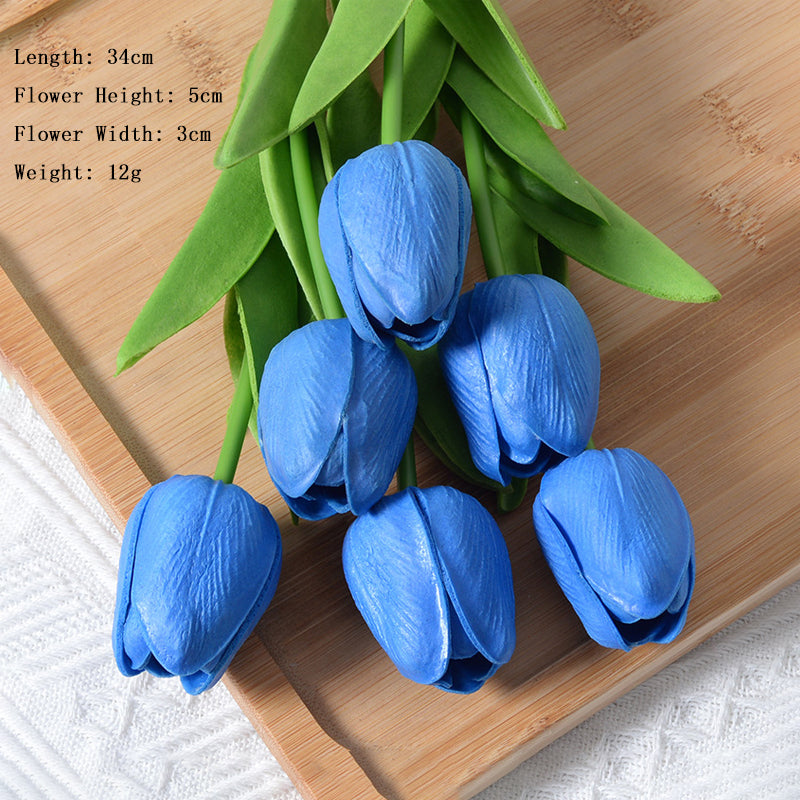 Artificial Blue Tulip Flowers PU Faux Tulip Home Office Wedding Decor