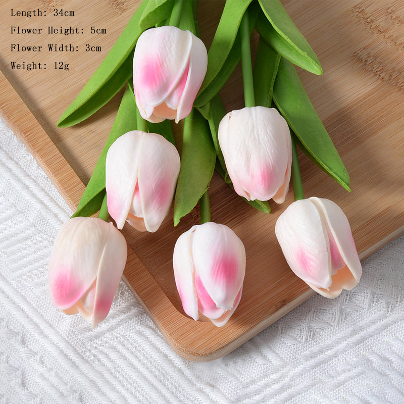 Artificial Pink White Tulip Flowers PU Faux Tulip Home Office Wedding Decor