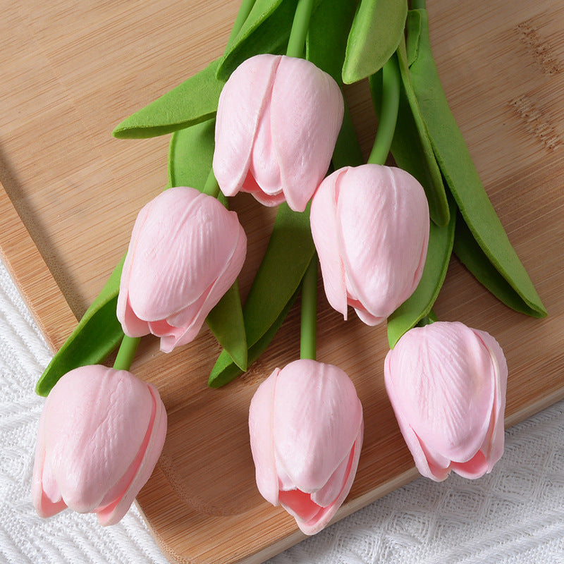 Artificial Light Pink Tulip Flowers PU Faux Tulip Home Office Wedding Decor