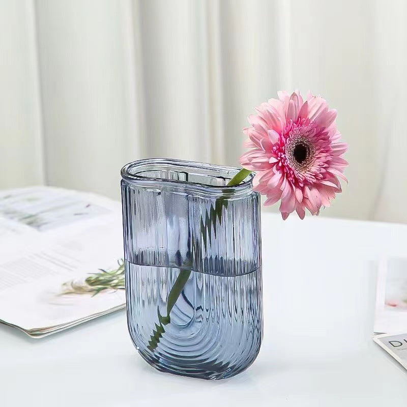 Grey Clear U Shaped Glass Vase Home Living Room Table Decor