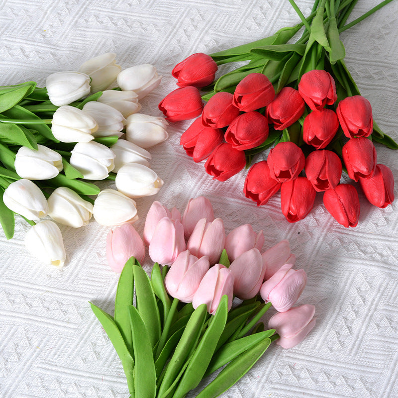 Artificial White Tulip Flowers PU Faux Tulip Home Office Wedding Decor