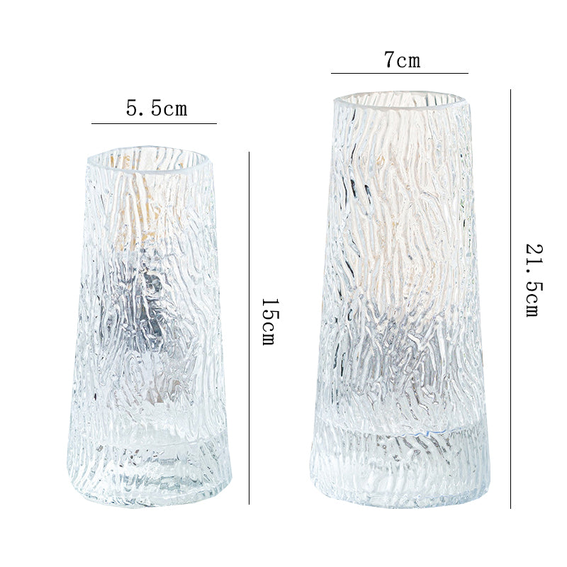 Bark Texture Clear Glass Vase Trapezoidal Flower Vase Home Table Decor