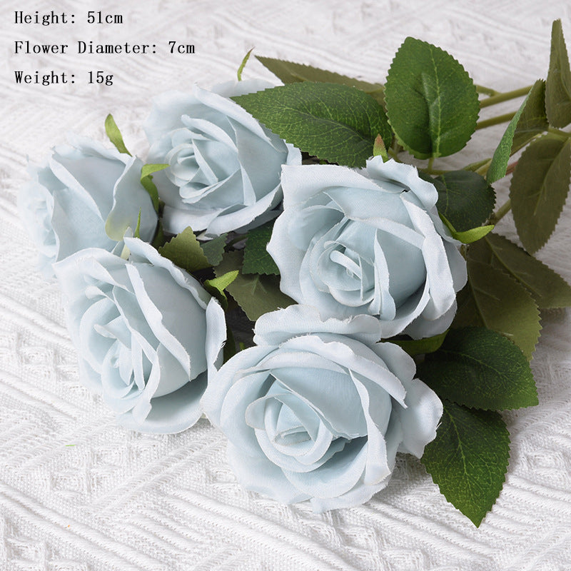 Airy Blue Rose Artificial Flowers Long Stem Fake Silk Single Rose Floral Arrangement