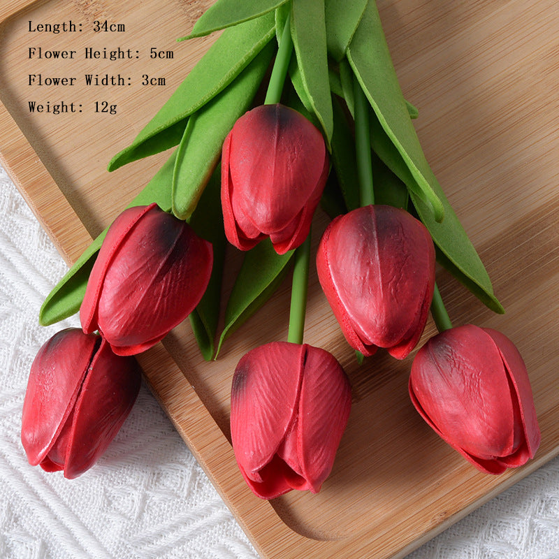 Artificial Claret Red Tulip Flowers PU Faux Tulip Home Office Wedding Decor