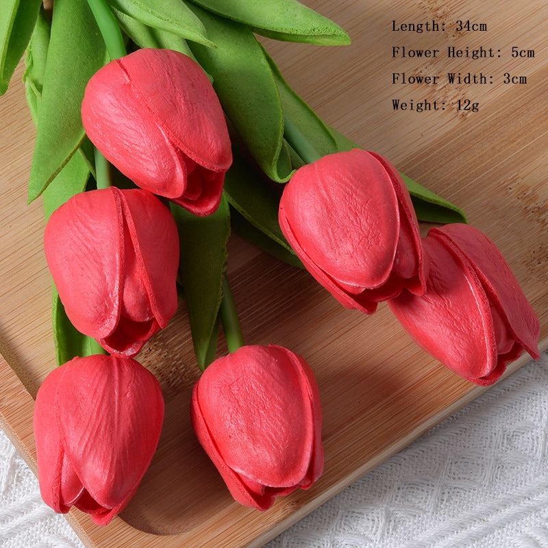 Artificial Red Tulip Flowers PU Faux Tulip Home Office Wedding Decor