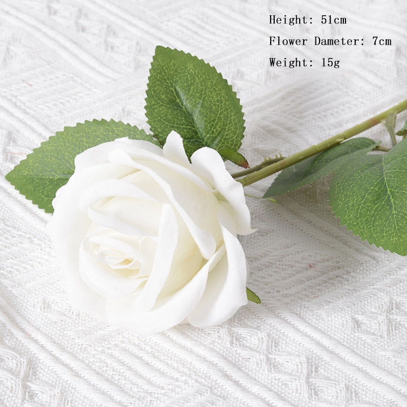 White Rose Artificial Flowers Long Stem Fake Silk Single Rose Floral Arrangement