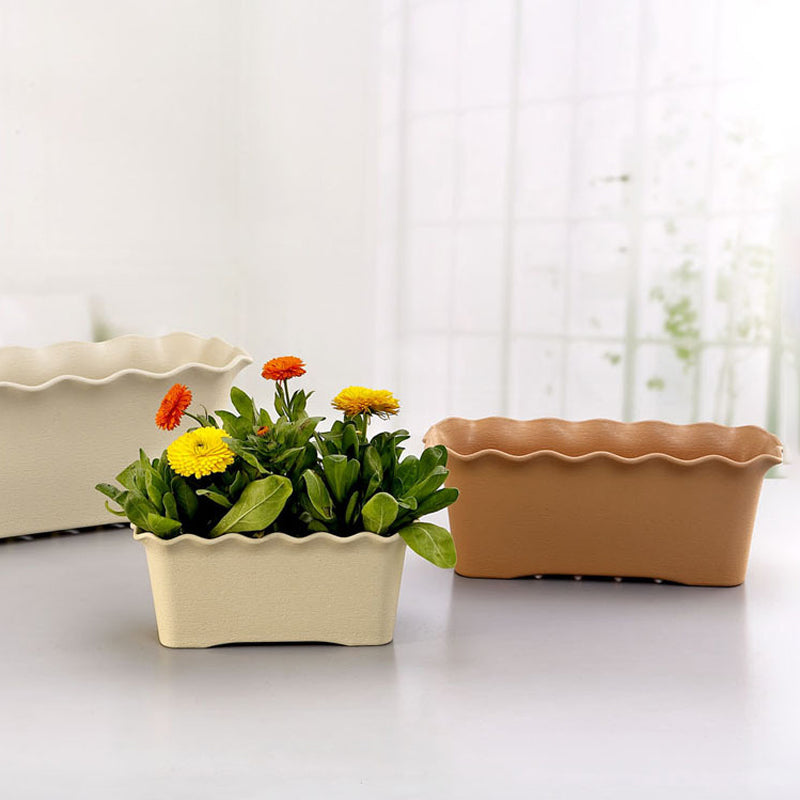 White Rectangular Plastic Plant Pot Outdoor Planter Home Garden Decor